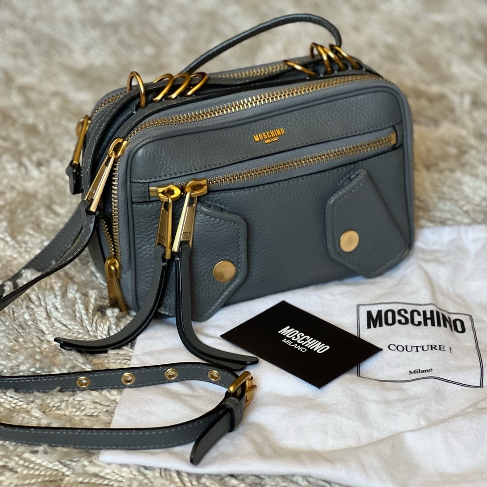 Moschino Zipper Shoulder Bag in Dark Grey Leather (Used)